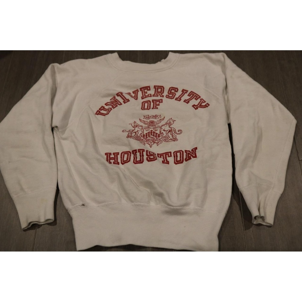 Vintage Champion Running Man University of Houston Sweatshirt White Raglan Small